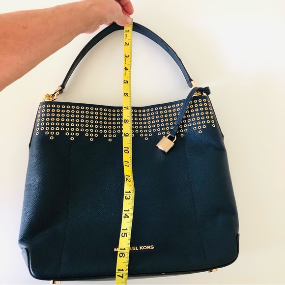 Michael Kors Hayes Collection Grommet Quality Leather Bucket Tote Bag Navy Blue - Picture 5 of 12